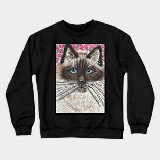 Siamese cat face watercolor painting Crewneck Sweatshirt